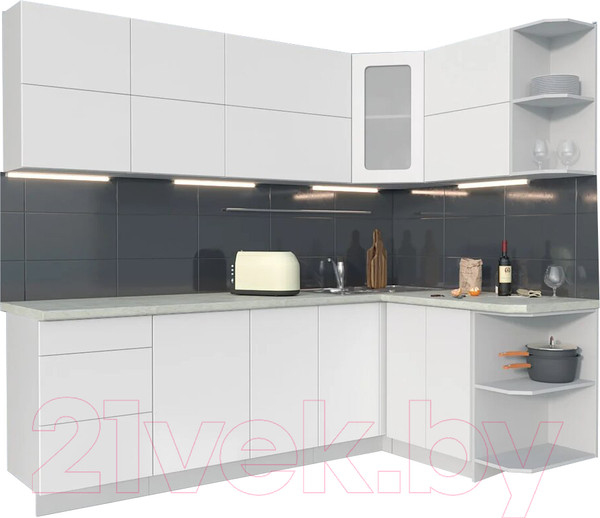 Изображение товара Кухонный гарнитур Интерлиния Мила Матте 1.5x2.4 А правая (белый/белый/опал светлый)