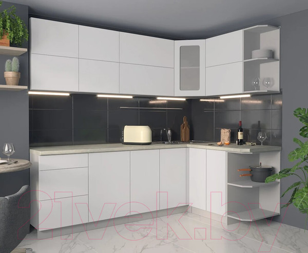 Изображение товара Кухонный гарнитур Интерлиния Мила Матте 1.5x2.4 А правая (белый/белый/опал светлый)