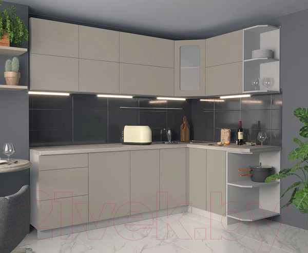 Изображение товара Кухонный гарнитур Интерлиния Мила Матте 1.5x2.4 А правая (луна/луна/травертин серый)