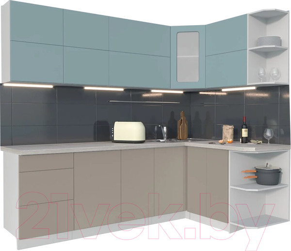 Изображение товара Кухонный гарнитур Интерлиния Мила Матте 1.5x2.4 А правая (океан/луна/травертин серый)