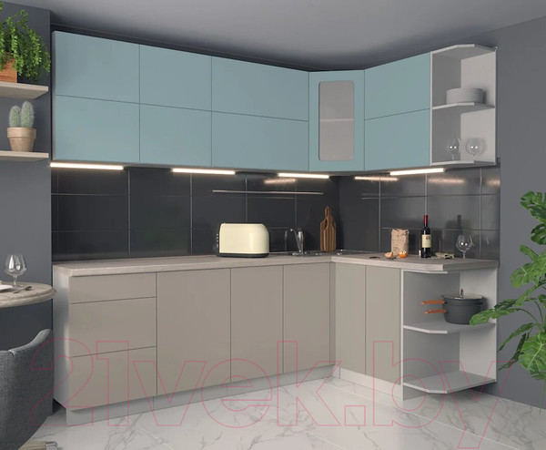 Изображение товара Кухонный гарнитур Интерлиния Мила Матте 1.5x2.4 А правая (океан/луна/травертин серый)