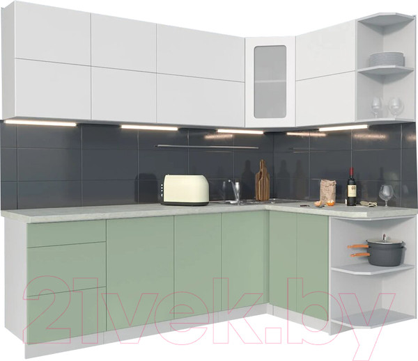 Изображение товара Кухонный гарнитур Интерлиния Мила Матте 1.5x2.4 А правая (белый/мята/опал светлый)