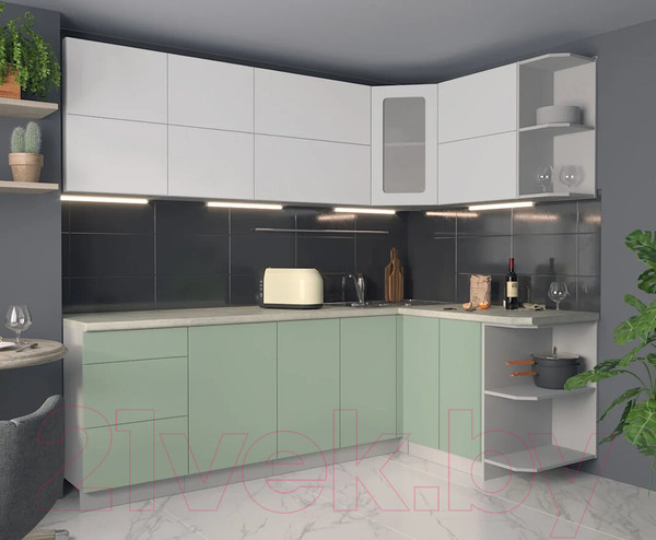 Изображение товара Кухонный гарнитур Интерлиния Мила Матте 1.5x2.4 А правая (белый/мята/опал светлый)