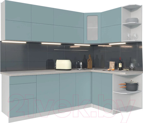 Изображение товара Кухонный гарнитур Интерлиния Мила Матте 1.5x2.4 А правая (океан/океан/травертин серый)