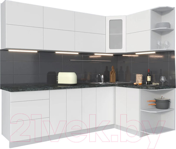 Изображение товара Кухонный гарнитур Интерлиния Мила Матте 1.5x2.5 А правая (белый/белый/кастилло тёмный)