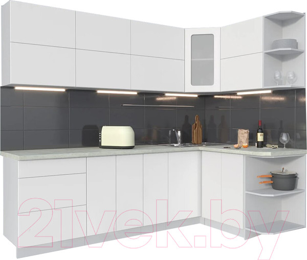 Изображение товара Кухонный гарнитур Интерлиния Мила Матте 1.5x2.5 А правая (белый/белый/опал светлый)