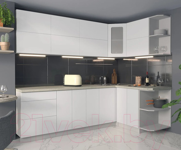 Изображение товара Кухонный гарнитур Интерлиния Мила Матте 1.5x2.5 А правая (белый/белый/опал светлый)