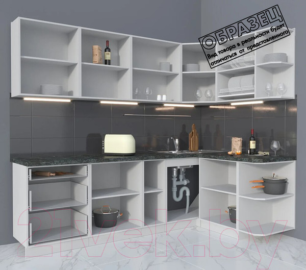 Изображение товара Кухонный гарнитур Интерлиния Мила Матте 1.5x2.5 А правая (белый/луна/опал светлый)