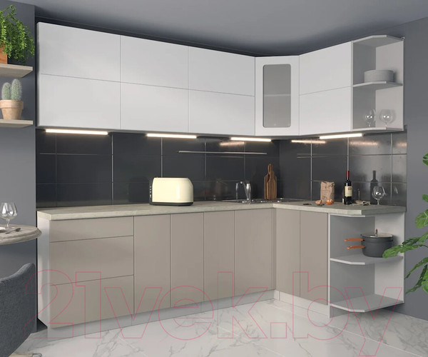 Изображение товара Кухонный гарнитур Интерлиния Мила Матте 1.5x2.5 А правая (белый/луна/опал светлый)