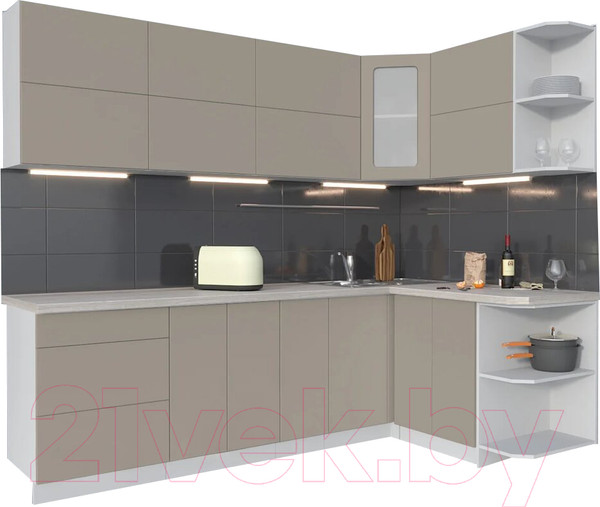 Изображение товара Кухонный гарнитур Интерлиния Мила Матте 1.5x2.5 А правая (луна/луна/травертин серый)