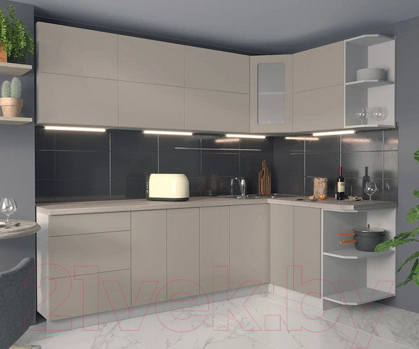 Изображение товара Кухонный гарнитур Интерлиния Мила Матте 1.5x2.5 А правая (луна/луна/травертин серый)