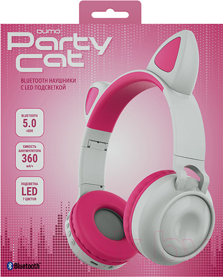 Изображение товара Наушники детские Qumo Party Cat ВТ 0025 (белый/розовый)