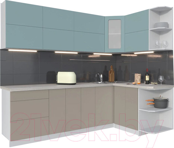 Изображение товара Кухонный гарнитур Интерлиния Мила Матте 1.5x2.5 А правая (океан/луна/травертин серый)