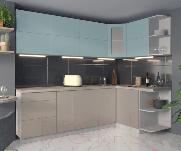 Изображение товара Кухонный гарнитур Интерлиния Мила Матте 1.5x2.5 А правая (океан/луна/травертин серый)