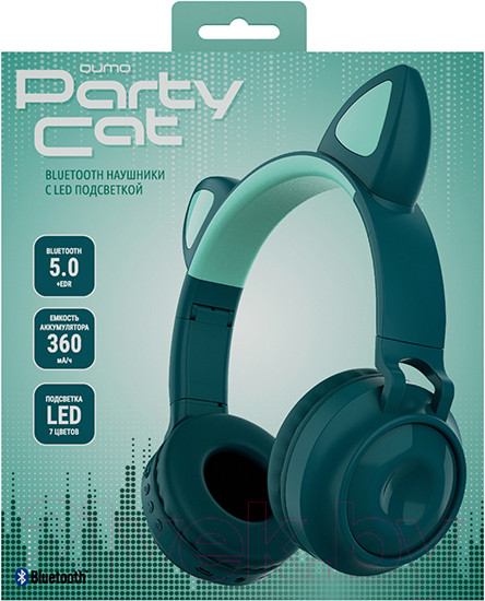 Изображение товара Наушники детские Qumo Party Cat ВТ 0028 (бирюзовый)