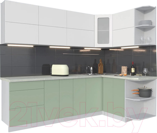 Изображение товара Кухонный гарнитур Интерлиния Мила Матте 1.5x2.5 А правая (белый/мята/опал светлый)