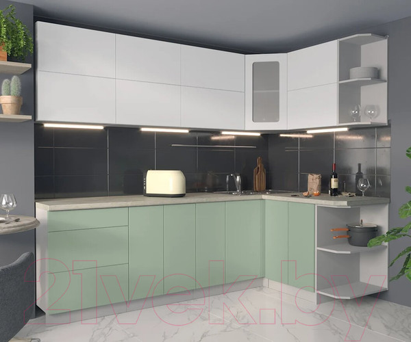 Изображение товара Кухонный гарнитур Интерлиния Мила Матте 1.5x2.5 А правая (белый/мята/опал светлый)