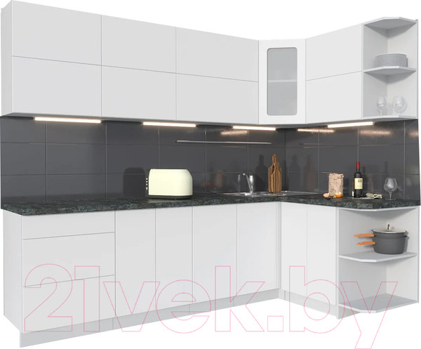 Изображение товара Кухонный гарнитур Интерлиния Мила Матте 1.5x2.6 А правая (белый/белый/кастилло темный)