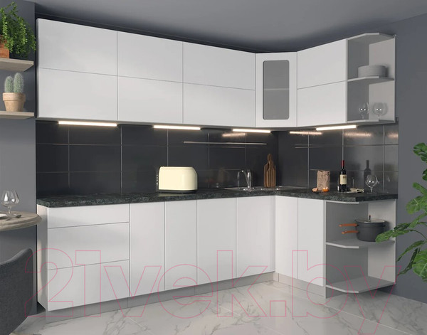 Изображение товара Кухонный гарнитур Интерлиния Мила Матте 1.5x2.6 А правая (белый/белый/кастилло темный)