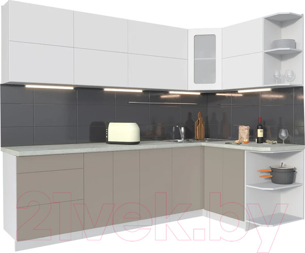 Изображение товара Кухонный гарнитур Интерлиния Мила Матте 1.5x2.6 А правая (белый/луна/опал светлый)