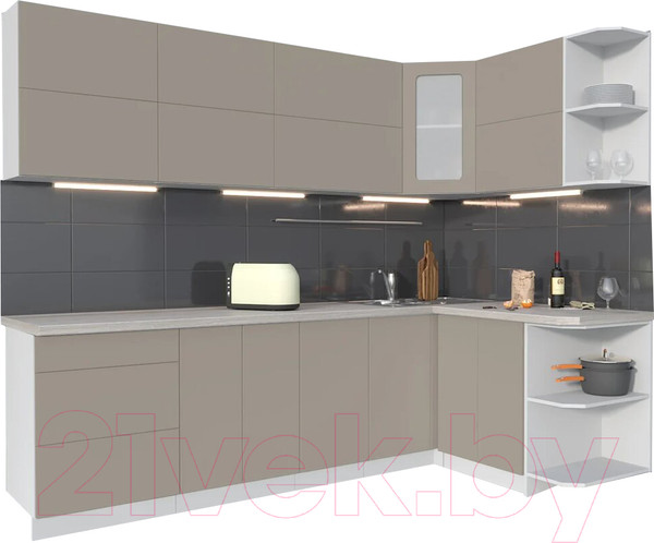 Изображение товара Кухонный гарнитур Интерлиния Мила Матте 1.5x2.6 А правая (луна/луна/травертин серый)