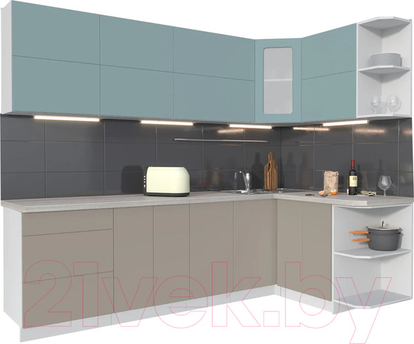 Изображение товара Кухонный гарнитур Интерлиния Мила Матте 1.5x2.6 А правая (океан/луна/травертин серый)