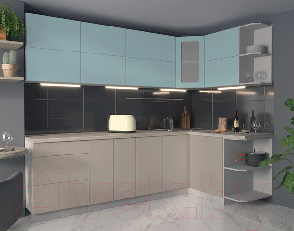 Изображение товара Кухонный гарнитур Интерлиния Мила Матте 1.5x2.6 А правая (океан/луна/травертин серый)