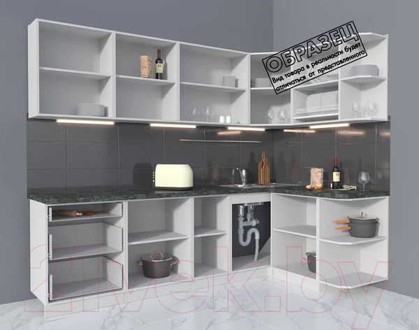 Изображение товара Кухонный гарнитур Интерлиния Мила Матте 1.5x2.6 А правая (белый/мята/опал светлый)