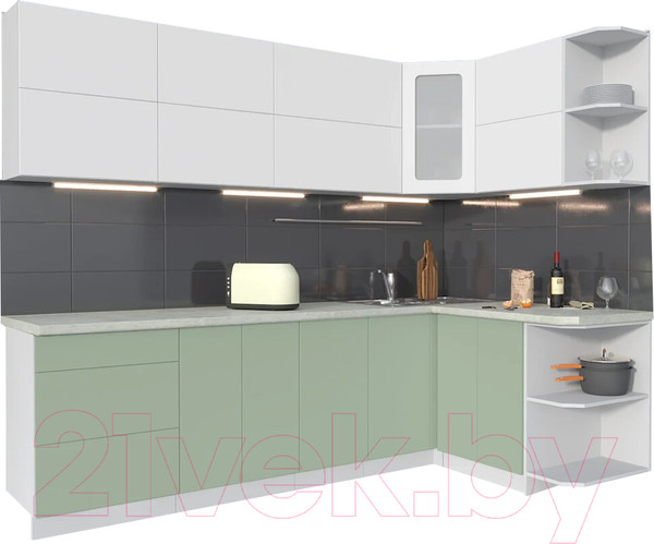 Изображение товара Кухонный гарнитур Интерлиния Мила Матте 1.5x2.6 А правая (белый/мята/опал светлый)