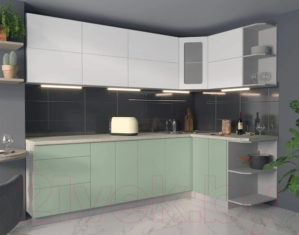 Изображение товара Кухонный гарнитур Интерлиния Мила Матте 1.5x2.6 А правая (белый/мята/опал светлый)