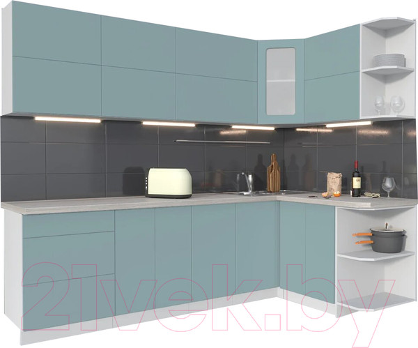 Изображение товара Кухонный гарнитур Интерлиния Мила Матте 1.5x2.6 А правая (океан/океан/травертин серый)