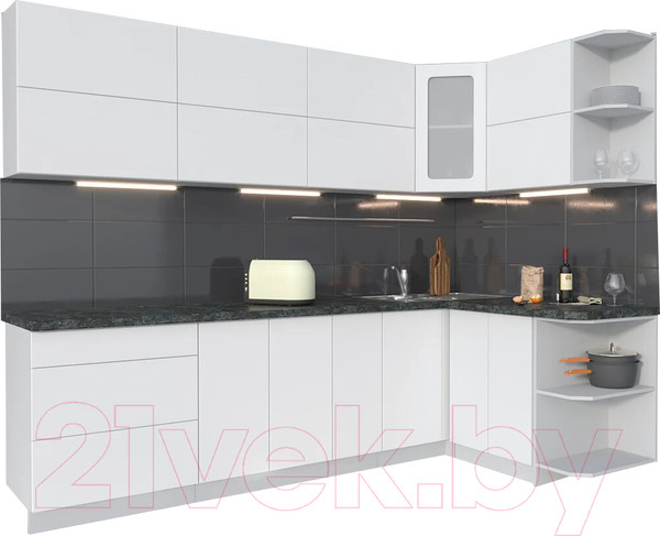 Изображение товара Кухонный гарнитур Интерлиния Мила Матте 1.5x2.7 А правая (белый/белый/кастилло тёмный))