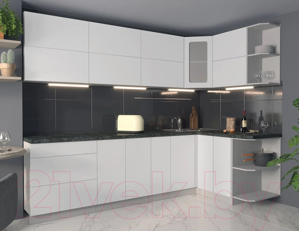 Изображение товара Кухонный гарнитур Интерлиния Мила Матте 1.5x2.7 А правая (белый/белый/кастилло тёмный))