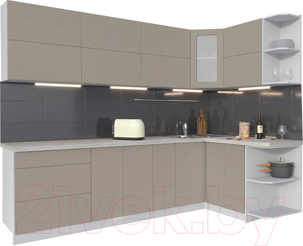 Изображение товара Кухонный гарнитур Интерлиния Мила Матте 1.5x2.7 А правая (луна/луна/травертин серый)