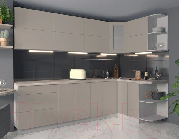 Изображение товара Кухонный гарнитур Интерлиния Мила Матте 1.5x2.7 А правая (луна/луна/травертин серый)