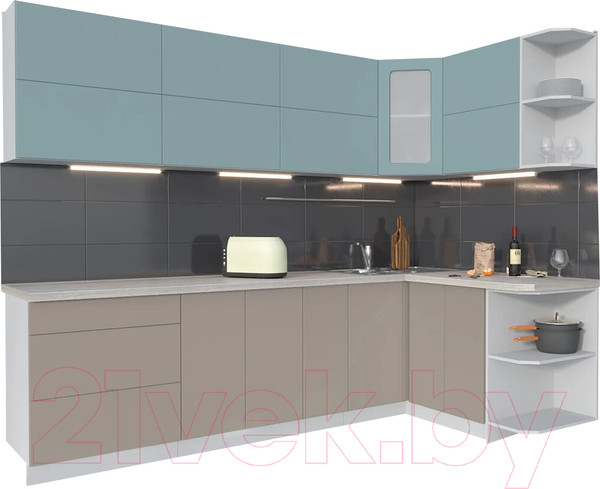 Изображение товара Кухонный гарнитур Интерлиния Мила Матте 1.5x2.7 А правая (океан/луна/травертин серый)