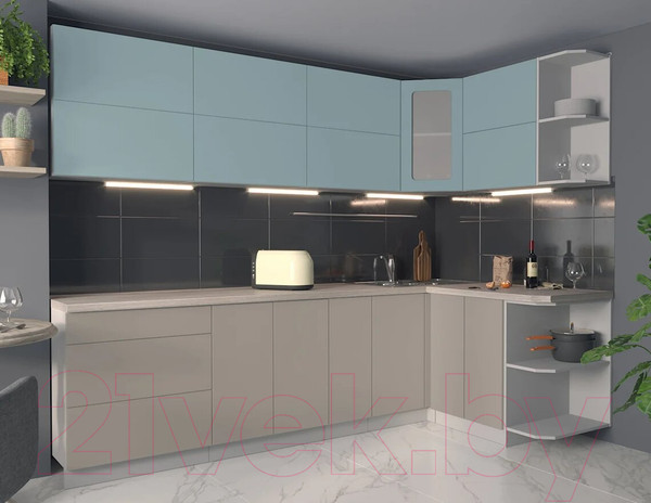 Изображение товара Кухонный гарнитур Интерлиния Мила Матте 1.5x2.7 А правая (океан/луна/травертин серый)