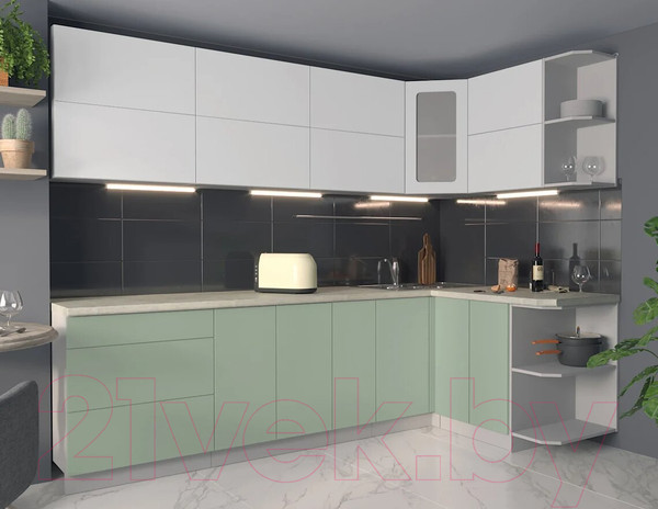 Изображение товара Кухонный гарнитур Интерлиния Мила Матте 1.5x2.7 А правая (белый/мята/опал светлый)
