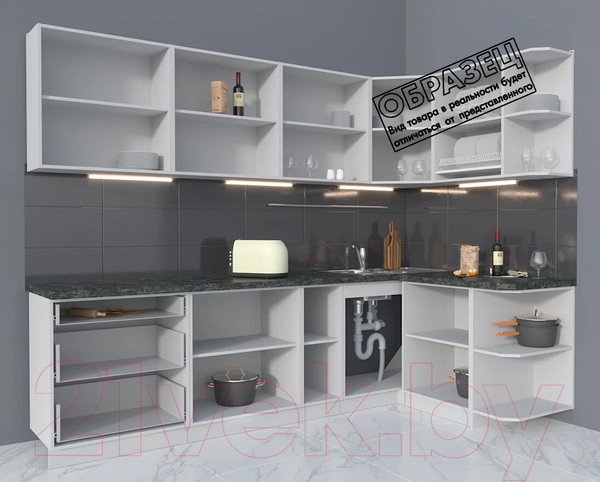 Изображение товара Кухонный гарнитур Интерлиния Мила Матте 1.5x2.7 А правая (океан/океан/травертин серый)