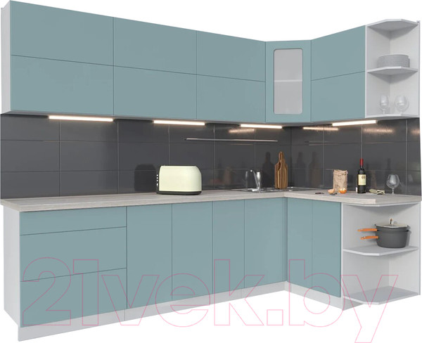 Изображение товара Кухонный гарнитур Интерлиния Мила Матте 1.5x2.7 А правая (океан/океан/травертин серый)