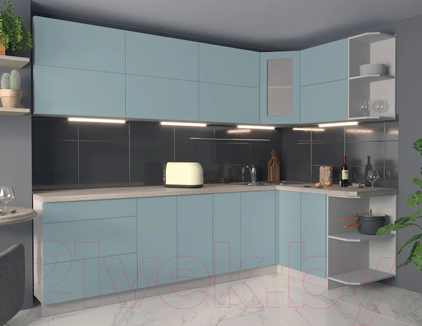 Изображение товара Кухонный гарнитур Интерлиния Мила Матте 1.5x2.7 А правая (океан/океан/травертин серый)