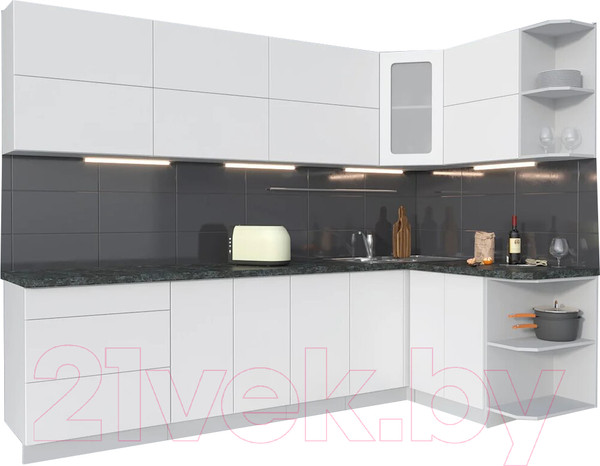 Изображение товара Кухонный гарнитур Интерлиния Мила Матте 1.5x2.8 А правая (белый/белый/кастилло темный)