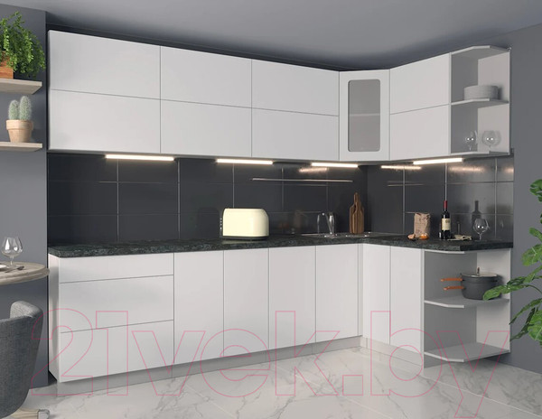Изображение товара Кухонный гарнитур Интерлиния Мила Матте 1.5x2.8 А правая (белый/белый/кастилло темный)