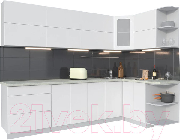 Изображение товара Кухонный гарнитур Интерлиния Мила Матте 1.5x2.8 А правая (белый/белый/опал светлый)