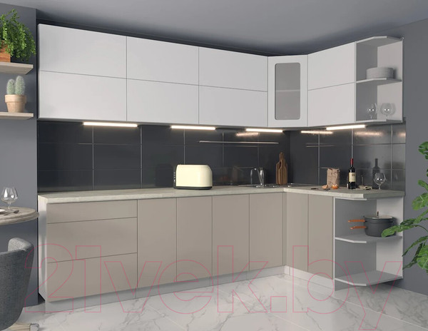 Изображение товара Кухонный гарнитур Интерлиния Мила Матте 1.5x2.8 А правая (белый/луна/опал светлый)