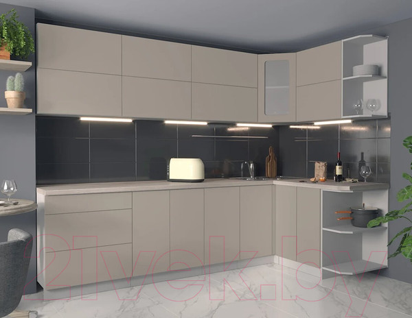 Изображение товара Кухонный гарнитур Интерлиния Мила Матте 1.5x2.8 А правая (луна/луна/травертин серый)