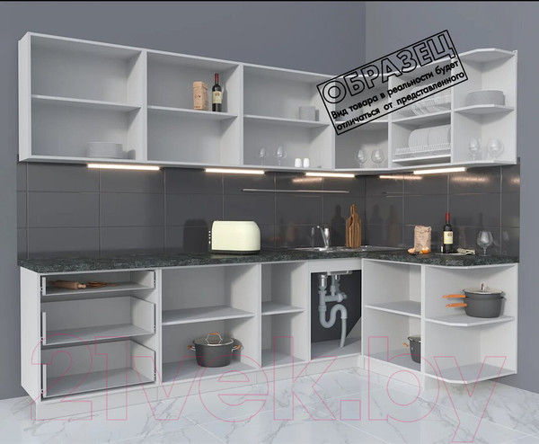 Изображение товара Кухонный гарнитур Интерлиния Мила Матте 1.5x2.8 А правая (океан/луна/травертин серый)