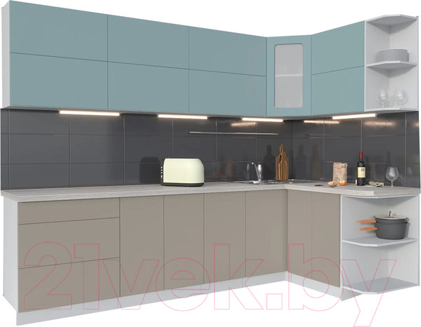 Изображение товара Кухонный гарнитур Интерлиния Мила Матте 1.5x2.8 А правая (океан/луна/травертин серый)