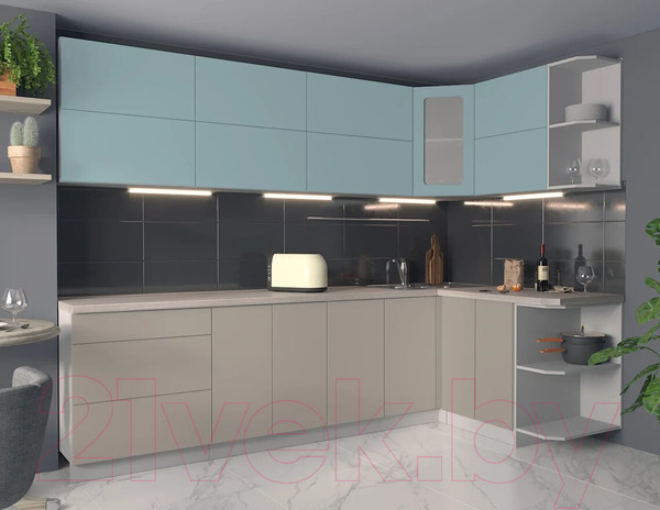 Изображение товара Кухонный гарнитур Интерлиния Мила Матте 1.5x2.8 А правая (океан/луна/травертин серый)