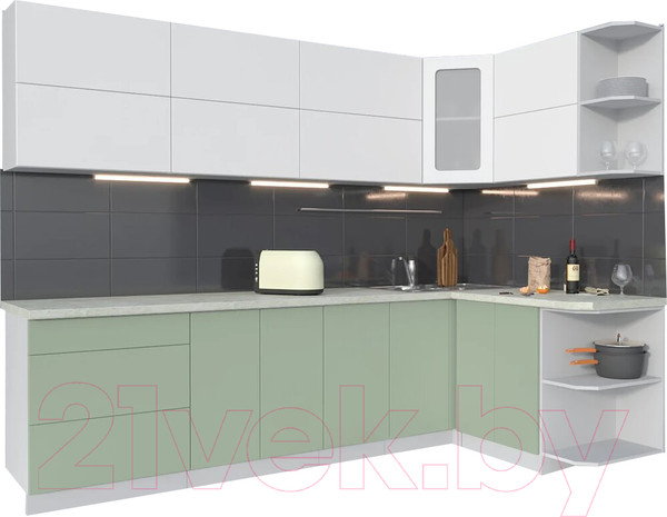 Изображение товара Кухонный гарнитур Интерлиния Мила Матте 1.5x2.8 А правая (белый/мята/опал светлый)